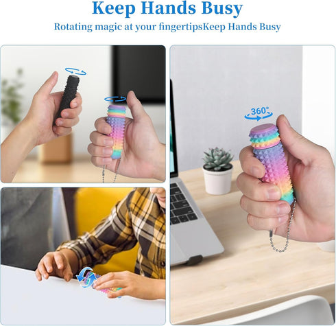Kemuchy 3D Rainbow2) Little Ouchies Pain Stim Fidget Toy, Printed Pocket Spiky Keychain with Clicker Button Spinner