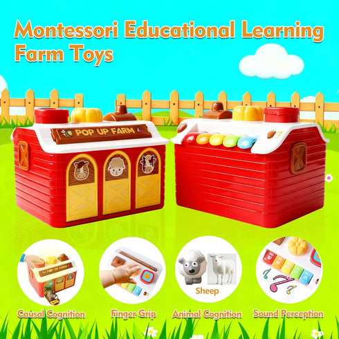 Quliwise 1 12-18 Interactive Pop up Farm Animal Toys with Music & Light & Piano, Montessori Cause and Effect Toys