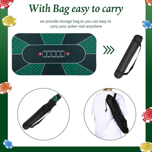 5-10 Kinlop Poker Mat Table Top with Storage Bag Portable Rubber Poker Table Cover Folding Texas for Players Layout