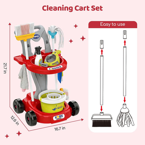 Bluocean Set, Set 2-in-1 Toddler Cleaning Toy Kids Cleaning - Pretend Play Educational Kit with Toy Vacuum, Mobile