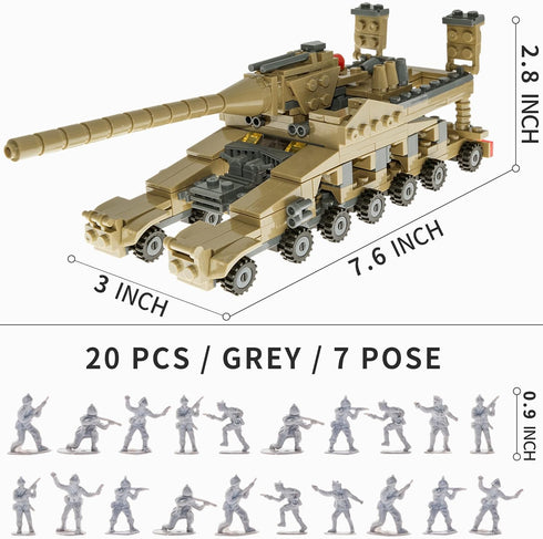 WW2 Army Building Blocks Toys Set, Create German Dora Heavy Cannon Model or 16 Small Military Vehicles for Boys 6+