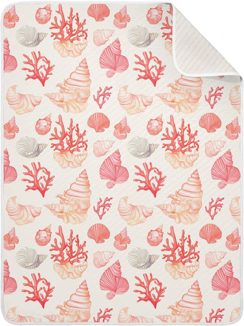 KICPOAY Coral Seashell Light Pink Baby Swaddle Blanket for Boys and Girls, Muslin