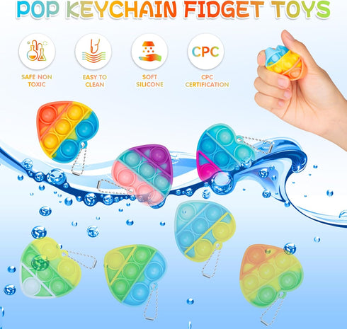 Pop Fidget Toy Birthday Party Favors for Kids 30 PCS Bulk Mini Keychain, Classroom Prizes, Toddler Toys