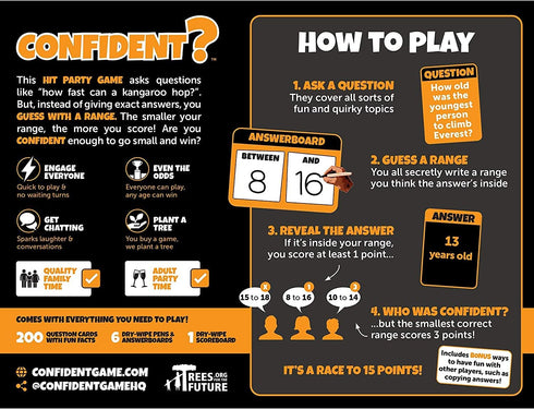 CONFIDENT? Board Game - Trivia with a Twist for Family Game Night, Ages 8+, 2-30 Players, 30 Min Playtime