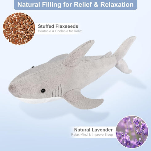 SuzziPals Heatable & Coolable Shark Plush, Microwavable Heating Pad Shark Stuffed Animal for Soothing & Relaxation