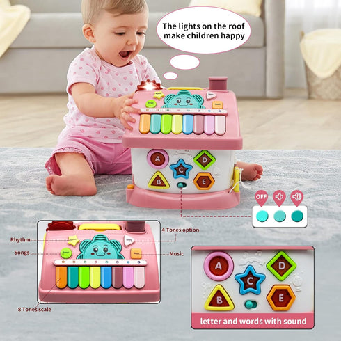 Montessori Toys for 1+ Year Old Girl, 8-in-1 Toddler Toys with Sound, Lights, Music, Clock, Telephone, Car