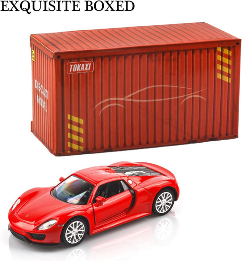 1/36 Scale Porsche 918 Spyder Diecast Model Car, Pull Back Vehicle, Gift for Boys and Girls, Red