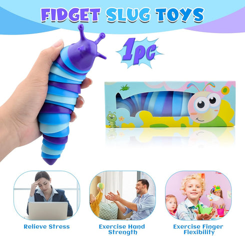Cevioce Sensory Slug Fidget Toys, 1Pc Cute Autism Sensory Toy for Kids & Adults, Travel Toys for 1+ Year Old (Blue)