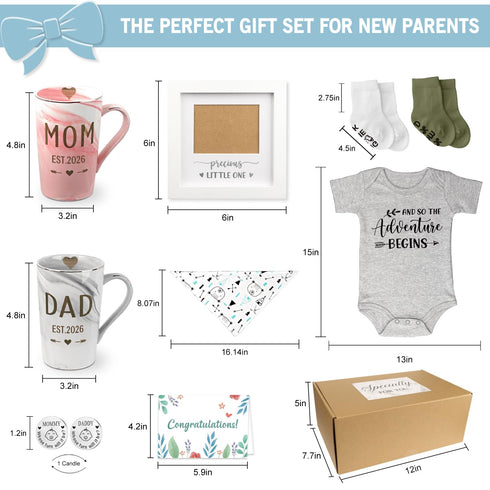 Set 2026 New Parents Gift Est Pregnancy Announcement Gifts for Couples-First Time New Mom Basket for Baby Shower Gender
