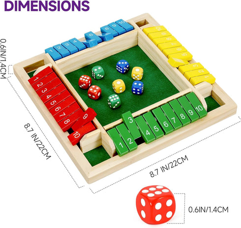 1-4 10 Players Shut The Box Dice Game, Numbers Traditional Wooden Pub Bar Board Game, Family Classics Tabletop Version