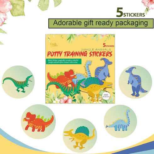 Potty Training Seat Magic Sticker - Dinosaur Color Changing Toilet Targets, 5 Pack with Free Potty eBook
