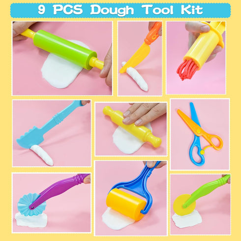 Set, 9 Sets 4-8, LCY WEDSHI Dough Tool Pcs Dough Tools for Kids Ages Dough Accessories Includes Cutters Roller, Rolling