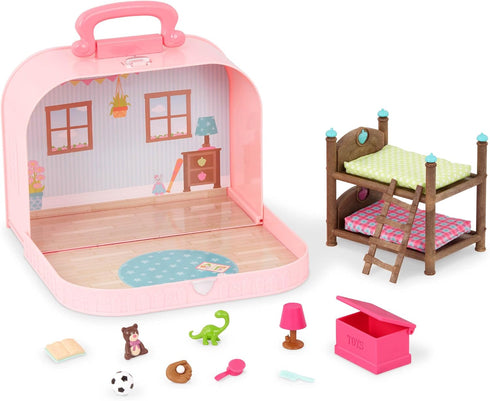 Li’l Woodzeez Bunk Beds Playset - Compact Travel Suitcase with Dollhouse Furniture & Accessories for Kids Age 3+