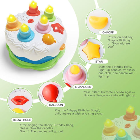 First Birthday Cake Toy, Toddler Birthday Cake with Candles and Songs for 18 Months+ Boys & Girls