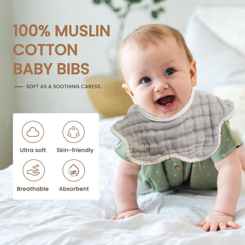 6 Pack MUKIN Soft Cotton Muslin Baby Bibs | Adjustable Snap Closure for Newborns| Absorbent for Drooling, Teething