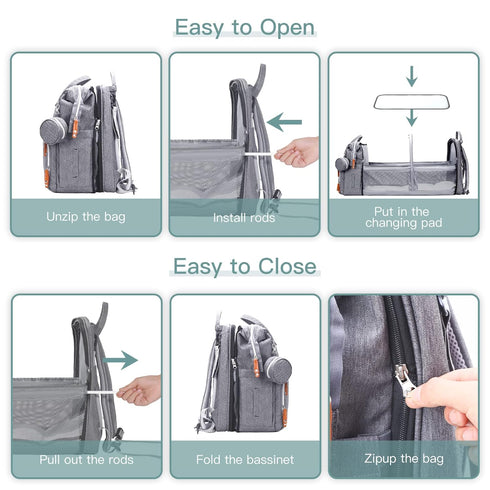 Backpack ISMGN Diaper Bag with Changing Station, Large Diaper Bag, Baby Bag, Multifunctional Diaper Bag, Gray