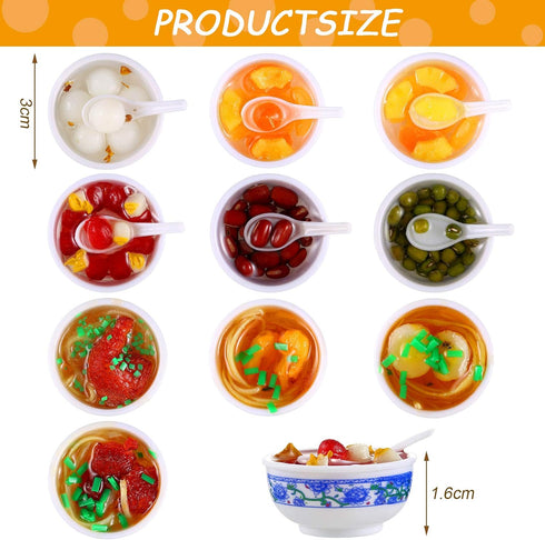 10 Pieces Mini Toy Food Miniatures Chinese Play Food Blue and White Pottery Sweet Soup Syrup Noodle Bowls for Kitchen