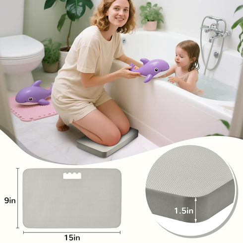 LAUJIA Grey Foldable Baby Bathtub with Cushion & Kneeling Pad, Large Infant Bath Tub with Thermometer & Support Pillow