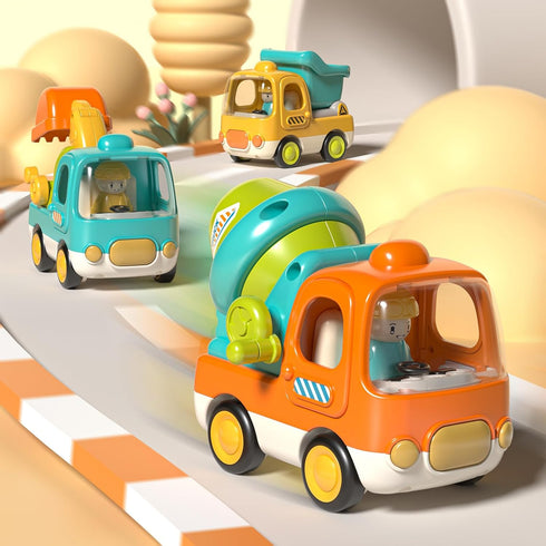 1 2 3 3 Pack Set 1-3 Baby Toys Push Cars for Year Old Friction Powered Construction Friction Vehicle Excavator Dumper