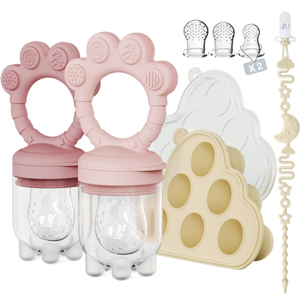 Mukylar 2 Pack Baby Fruit Food Feeder+Breastmilk Popsicle Molds,Baby Teethers,BPA Free,2mm Fine Holes