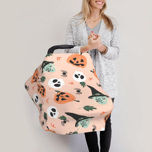 Schgap Halloween Witch Car Seat Covers Canopy for Baby Nursing Cover Breastfeeding Baby Carrier Cover Stretchy Carseat