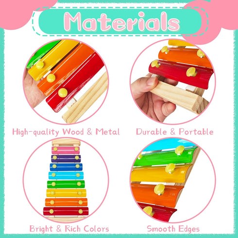 Xeehwb 2 2 8 Pcs Wooden Xylophone for Kids,Xylophone Educational Musical Toy with Child Mallets Diatonic Keys,Xylophone