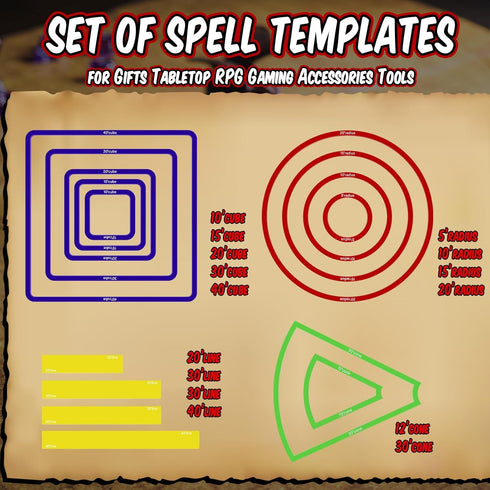 15 Pcs Spell AOE Damage Template Translucent Acrylic Area of Effect Spell Templates Set Include 5 Cube 4 Circle 2 Cone 4 Line Templates for Gifts Tabletop RPG Gaming Accessories (Colorful)