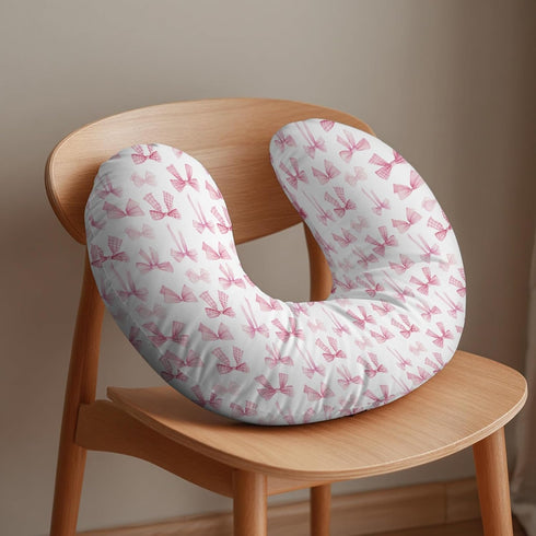 Cstdyfrv Pastel Pink Bows Plaids Nursing Pillow Covers Watercolor Valentines Bows Removable Breastfeeding Slipcover
