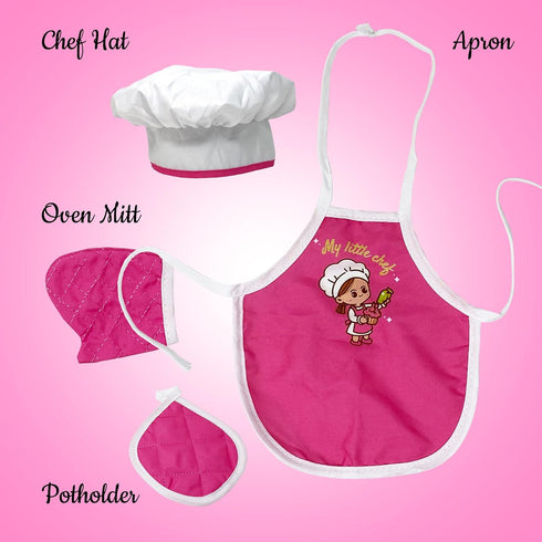 Kids Baking Set with Apron, My Lil Chef Hat, Oven Mitt, Easy Bake Recipe Book & Cooking Toys, 18 Inch Doll Apron