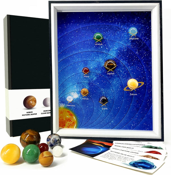 HCOREY Solar System Model Kit for Kids 8-12, 8 Real Gemstone Planets Marbles,