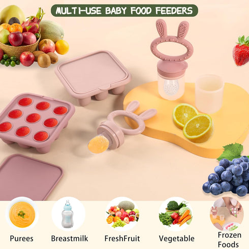 (2 Pack), WAJIAYON Baby Breastmilk Popsicle Molds & Baby Fruit Feeder Baby Food Freezer Tray Storage Containers