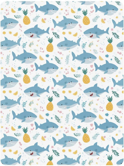 miaozhen Summer 1 Pack 52x28 Cotton Baby Crib Sheets Ultra Soft Cute Cartoon Tropical Shark Crib Mattress Sheet