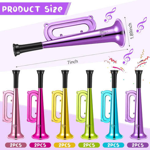 Poen 12 Pcs Mini Metallic Trumpet Musical Instruments, Plastic Noise Makers for Kids Events, Party Favors 7 Inch