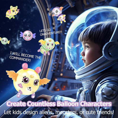 Ages3+ Magical Toy DIY Rocket Balloon Craft Kit for Kids, Creative Sticker Maker Activity with Air Pump, Build Your Own