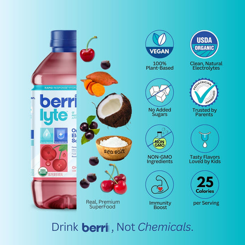 BERRILYTE 1 6 Count Berri Lyte Electrolytes Hydration Beverages with Coconut Water, Organic & Plant Based Electrolyte
