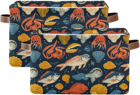 CWUPZAY 1 Pack Fish with Salmon Storage Basket Canvas Fabric Collapsible Storage Bins Box Organizer Waterproof for Home