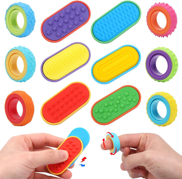 FlufiFiea Sensory Fidget Toys - 6 Pack Fidget Rings and 3 Pack Silicone