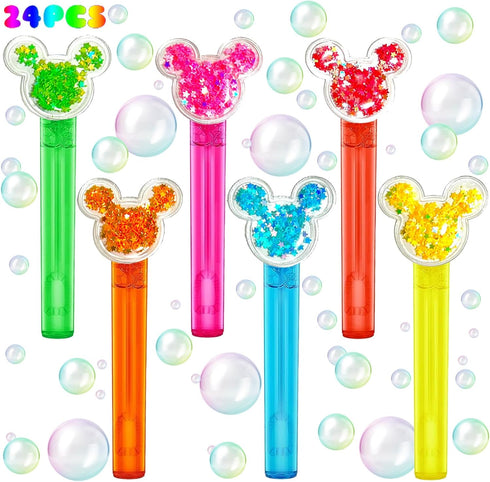 Mouse Party Favors, 24Pcs Glitter Mouse Bubble Wands for Kids, Cute Mouse Ear Theme Birthday Supplies