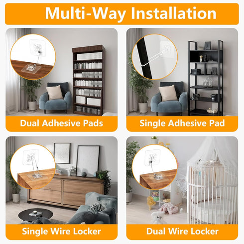 Jolliq (10 Packs) 14" No Drill Metal Furniture Anchors for Baby Proofing, Adhesive Anti-Tip Furniture Wall Safety