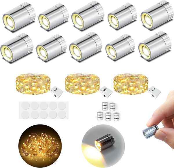 10 Pcs Miniature Led Lights 3 LED String Lights 15 Extra Battery,Battery