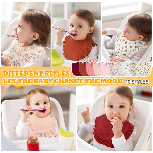 10 Mepase Pcs Large Muslin Baby Girl Bibs Drool Teething Bibs Lap Shoulder for Boy Girls Teething(Elegant Colors)