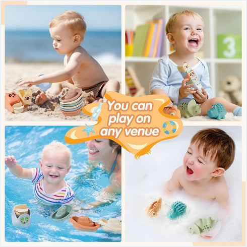 Bath Toys for Kids Ages 1-3: 14 Pack Water Table Bathtub Toy, Floating Boats & Waterfall Bath Cups for Toddler Birthday