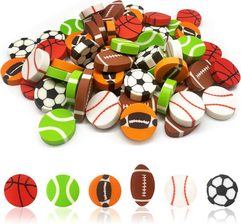 ZAKVOOR 70 Pcs Sport Ball Pencil Erasers, Bulk for Classroom, Party Favor, and Gift Filling