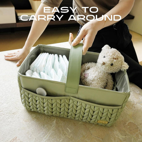 Luxurious Baby Diaper Caddy, Nursery Storage Basket for Newborn Essentials, Travel Baby Basket for Diapers Baby Wipes