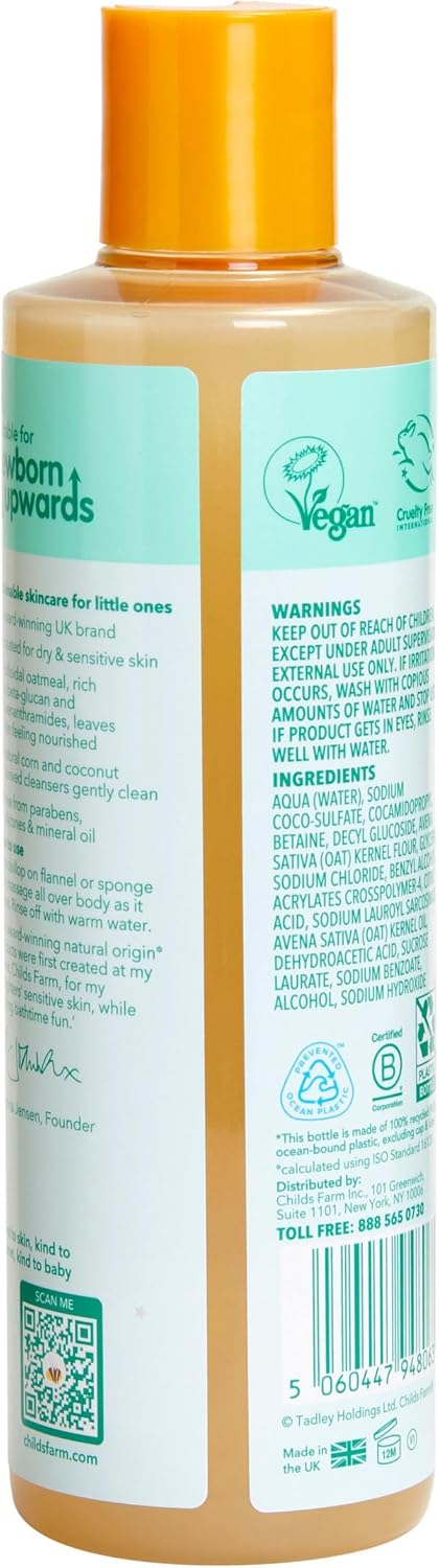 8.4 Oz Childs Farm, OatDerma Baby Wash, Fragrance-Free, Gently Cleanses and Soothes, Suitable for Newborns with Dry