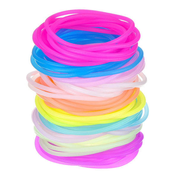 Hotop 100 Pcs 80s Multicolor Silicone Jelly Bracelets, Rainbow Glow Neon Stretchable, 80's Party Favor, Random Color