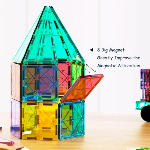 Magnetic Tiles Toy with 2 Cars - 110 Pcs 3D Magnet Building Blocks Set for Kids STEM Educational Toys for Ages 3-8