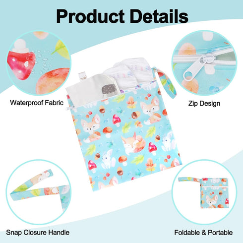 HAIJSEVR 2 Pack Waterproof Wet Bag, Cloth Diaper Wet Dry Bags with Zipper, Washable Travel Bags for Stroller Daycare