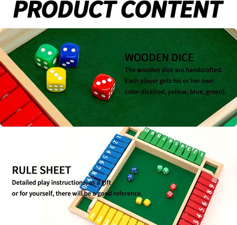 Nicecho Shut The Box Dice Game, 2-4 Player Family Wooden Board Game for Adults and Kids
