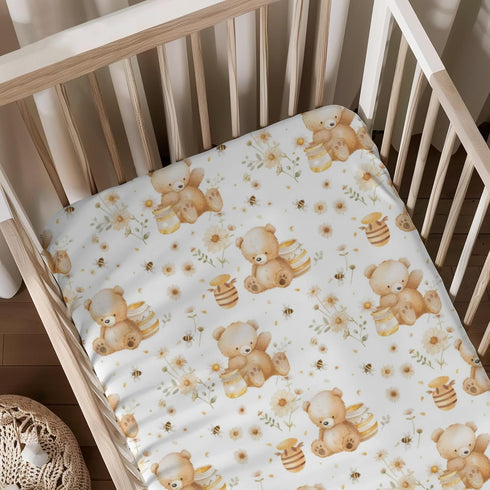KuphiL10C Cute Cartoon Bear Bee Honeycomb Flowers Floral Leaves Pattern Baby Sheets for
